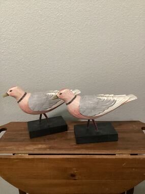 2 Franklin Rosy Gull Hand Painted Wooden Figurines